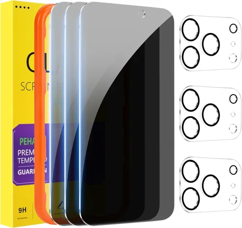 Miniatura 16 de PEHAEL 3+3 Pack para iPhone 17 Pro protector de pantalla de privacidad con protector de lente de cámara, película de vidrio templado antiespía