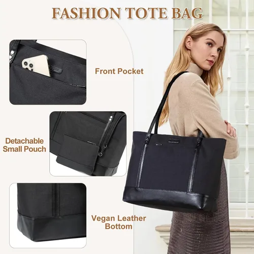 Miniatura 5 de VASCHY Bolsa de mano para laptop para mujer, grande de 15.6 pulgadas, bolsa para profesores, maletín para viajes, trabajo, negocios, oficina
