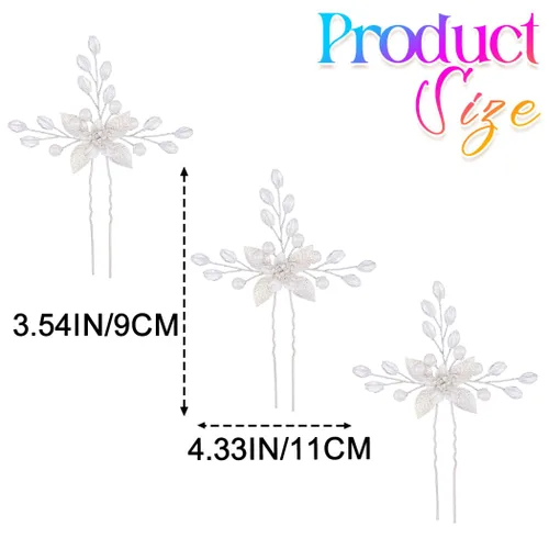 Miniatura 7 de HEREAD Flower Bride - Horquillas para el cabello de boda con perlas plateadas, accesorios para el cabello de hojas para mujeres (paquete de 3)