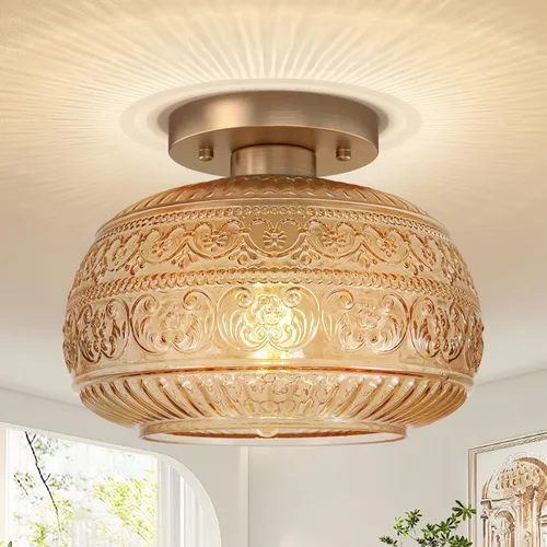 Miniatura 11 de Lámpara de Techo Semiempotrada, Luminaria Moderna Mejorada Cerca del Techo con Vidrio Transparente, Dorada, Iluminación Interior para Cocina