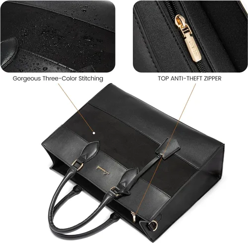 Miniatura 7 de LOVEVOOK Bolsa de mano para laptop para mujer, bolsa de trabajo, oficina, maletín para computadora con bolso de mano Negro