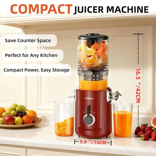 Miniatura 6 de Exprimidor de prensado en frío, 5.3 pulgadas, gran conducto de alimentación exprimidor lento para frutas y verduras enteras, fácil de limpiar