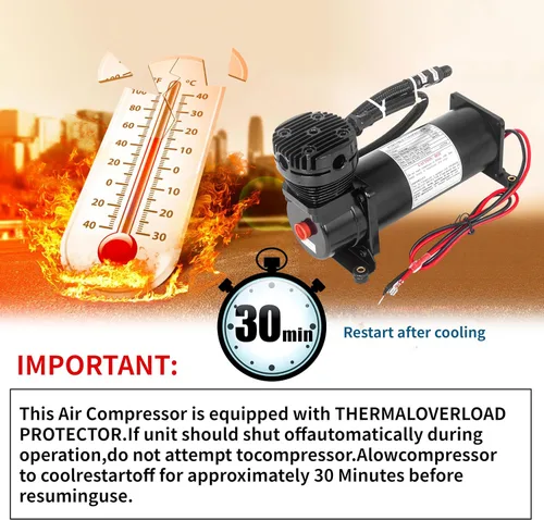 Miniatura 6 de 200PSI 1/4 NPT Bocina de aire resistente para trenes/Compresor de suspensión de aire para viajes en tren/camión/coche 12V negro doble