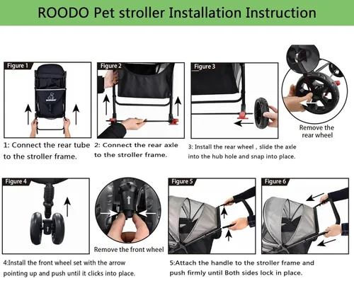 Miniatura 4 de ROODO Cochecito de 3 ruedas para perros y gatos, ligero, plegable, compacto, portátil, todo terreno, equipo de viaje, cachorro, gatito, cochecito