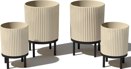 Miniatura 26 de Veradek Demi Series - Maceta redonda con soporte para porche o patio, compuesto de piedra de plástico duradero y soporte de madera, decoración