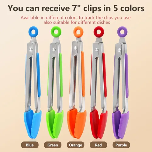 Miniatura 8 de ForTomorrow - Pinzas de cocina con puntas de silicona, juego de 5, pinzas de silicona de alta calidad de 7 y 9 pulgadas para cocinar resistente al
