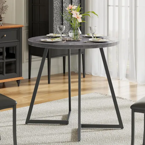 Miniatura 4 de VECELO Mesa de comedor redonda de 35 pulgadas para 4, superficie de grano de madera y marco de acero resistente, para cocina, sala de estar, fácil