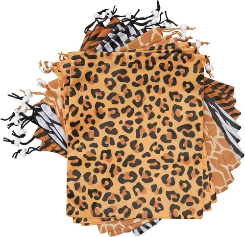 Miniatura 9 de BLUE PANDA Paquete de 12 bolsas de regalo de fiesta con estampado de animales, 10 x 12 pulgadas, poliéster, recuerdos de fiesta de safari y selva