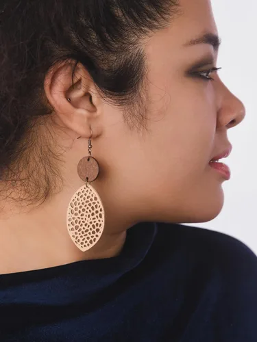 Miniatura 7 de MINACHI Bohemian Hollow Cut-Out Wood Leather Dangle Drop Earrings, Boho Chic Hippie Statement Jewelry Gift for Women