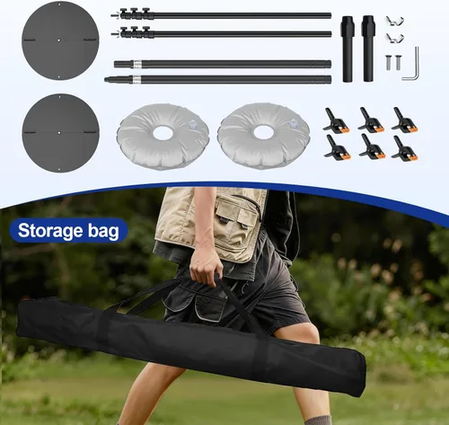 Miniatura 5 de EMART Soporte de fondo ajustable de 7 x 10 pies, kit de soporte de fondo de fotos de tubo y cortina con base de metal resistente, bolsa de agua