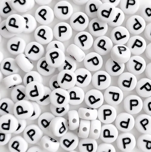 Miniatura 30 de 100 cuentas de letra, cuentas redondas blancas acrílicas del alfabeto de 0.157 x 0.276 pulgadas (0.157 x 0.276 in), cuentas vocales de letra A