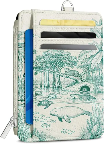 Miniatura 16 de Cartera delgada para mujer - Soporte para tarjetas de crédito con bloqueo RFID, cartera de piel sintética con ventana de identificación y bolsillo