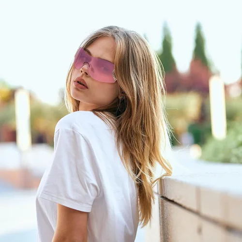 Miniatura 6 de 3 lentes de sol Y2K sin montura para mujeres y hombres, lentes Y2K de moda, con escudo envolvente, de gran tamaño, a la moda, sin marco, UV400