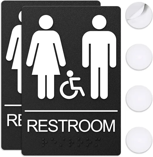 Miniatura 27 de ASSURED SIGNS - Letrero de baño para negocios, 9 x 6 pulgadas, 1 paquete Cumple con la ADA, texto elevado con braille, letrero de baño premium