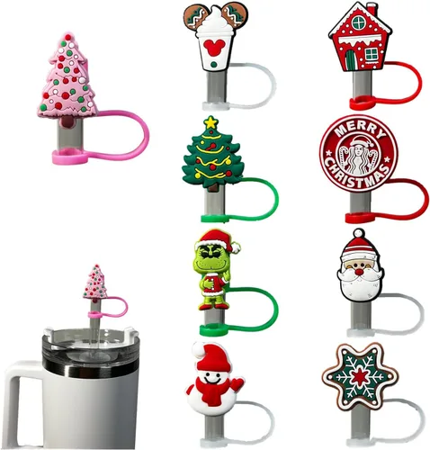 Miniatura 10 de 9 piezas de tapa con pajita para vasos Stanley de 30 y 40 oz, 0.4 pulg / 10 mm de ancho, lindas puntas protectoras de tapa de silicona para pajitas
