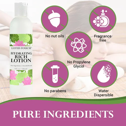 Miniatura 4 de Lotus Touch Loción de masaje hidratante rica - Aceites de jojoba y coco 100% puros más extractos de hierbas - Sin perfume - Max Glide, rica