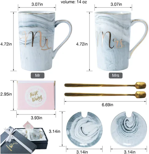 Miniatura 2 de Jumway Tazas de café Mr and Mrs – Regalos de boda – Juego de tazas Mr and Mrs – para novia y novio – Regalos para despedida de soltera, compromiso
