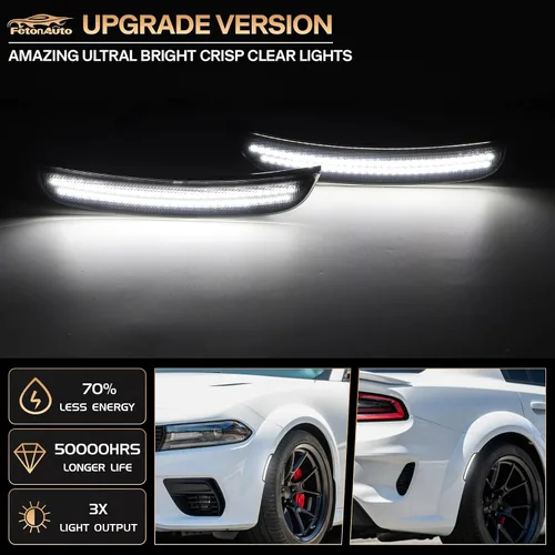 Miniatura 2 de luces LED blancas de señalización lateral para Dodge Charger 2015-2024, luces de parachoques delanteras y traseras con lente ahumada, faros Blanco
