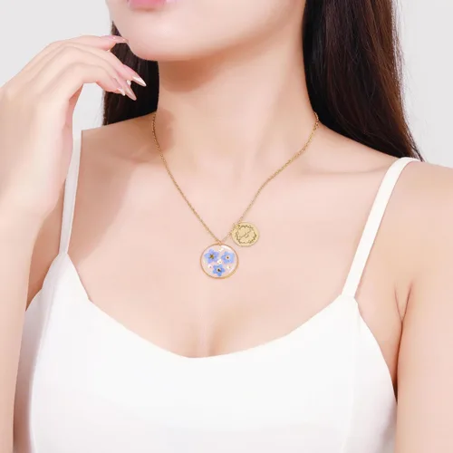 Miniatura 87 de Forget-Me-Not and Queen Anne's Lace Pressed Wildflower Necklace Birth Month Real Flower Necklace Gold/Silver Pressed Flower Jewelry