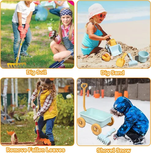 Miniatura 4 de Mostop Herramientas de jardinería para niños, juguetes al aire libre con carretilla, carretilla para niños de 4 a 8 años, juguetes educativos
