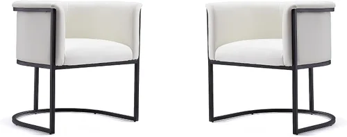 Miniatura 9 de Manhattan Comfort Bali - Silla de comedor de piel sintética, diseño Art Deco moderno con silueta escultórica, marco de metal, cojines acolchados