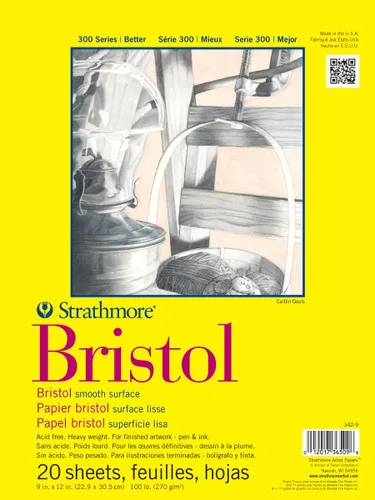 Strathmore Bloc de papel Bristol serie 300, liso, encuadernado con cinta, 11 x 14 pulgadas, 20 hojas (100 lb/270g) - Papel de artista para adultos y