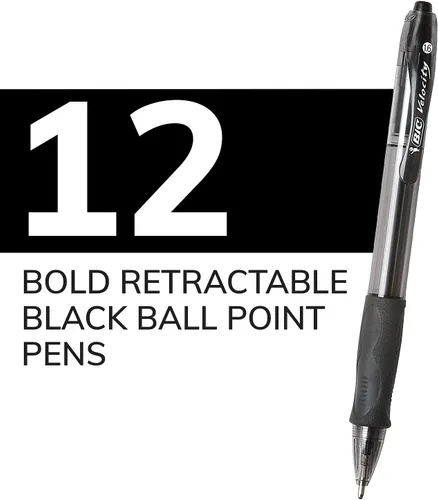 Miniatura 4 de BIC Glide Bold - Bolígrafos negros, punta gruesa (0.063 pulgadas), paquete de 12 unidades, bolígrafos retráctiles con cómodo agarre completo