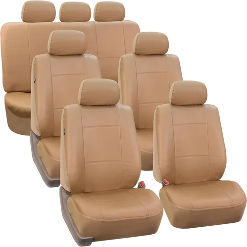 Fundas para asiento de PU para carro de 3 filas FH Group FH-PU002, compatibles con airbag y división de asientos