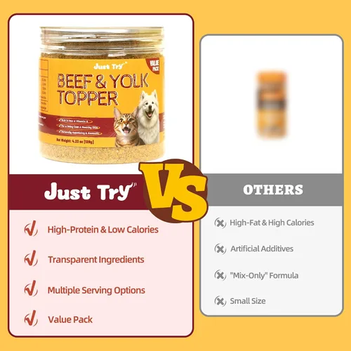 Miniatura 8 de Just Try 4.23 onzas de carne de res y yema de huevo para gatos con yema de huevo liofilizada, alto soporte de proteínas y hierro para perros y gatos