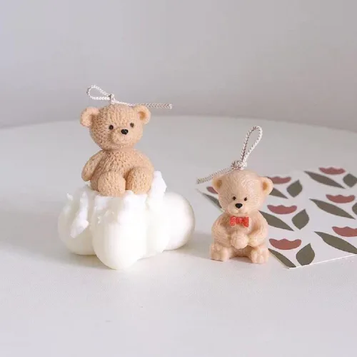 Miniatura 2 de Lindo juego de velas de oso de dibujos animados, molde de silicona para jabón, cera de soja, resina epoxi, manualidades, fiestas, cenas, decoración