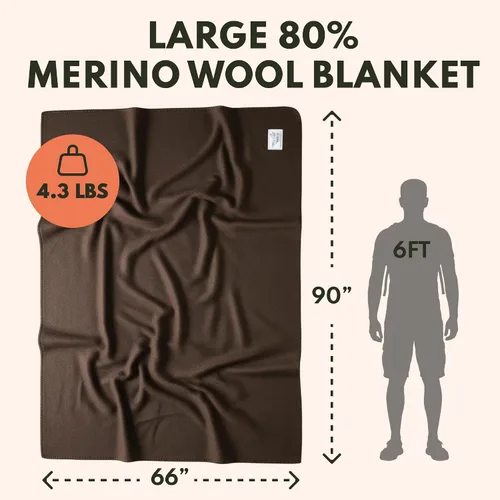 Miniatura 2 de Woolly Mammoth Woolen Company Manta de Lana - 66 x 90 pulgadas, Corteza, 80% Lana Merino - Mantas de Campamento para Clima Frío - Durabilidad