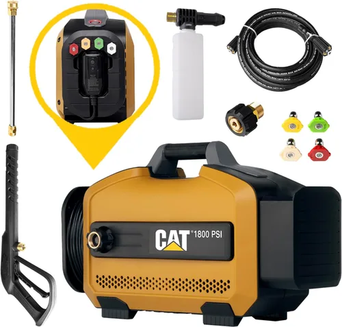 CAT Lavadora de Presión Eléctrica - 1800 PSI 2.0 GPM con Manguera de Alta Presión, Pistola de Liberación Rápida, Lanza de Boquilla, Cañón de Espuma