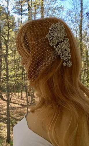 Miniatura 6 de Bride Wedding Birdcage Veil Short White Lace Bridal Veil with Comb