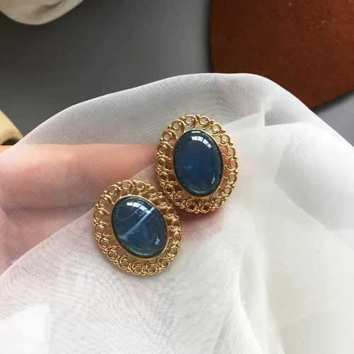 Miniatura 3 de Pendientes vintage ovalados con borde dorado para mujeres y niñas