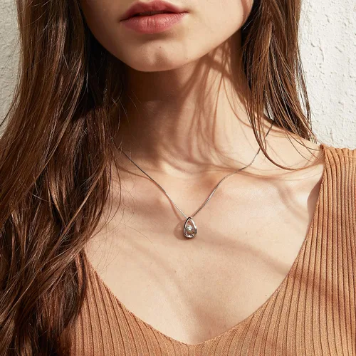 Miniatura 3 de Han han 18K White Gold Plated 925 Sterling Silver Tear Drop Pendant Necklace for Women with CZ Diamond, 5A+ Cubic Zirconia Necklace for Women