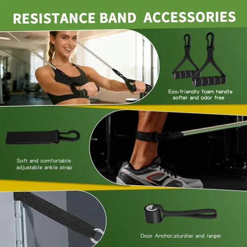 Miniatura 4 de WHATAFIT Juego de bandas de resistencia con asas, bandas de ejercicio para gimnasio en casa, equipo de entrenamiento de fuerza, incluye anclaje