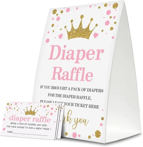 Boletos para sorteo de pañales para baby shower, tarjetas temáticas de corona rosa, recuerdos de fiesta para baby showers, tarjetas de juego, 1