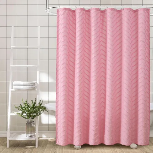 Miniatura 26 de Cortina de ducha bohemia beige de 72 x 72 pulgadas, moderna cortina de ducha estilo granja, bohemio, elegante, con textura de cheurón, cortinas