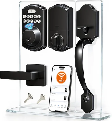 Veise VE012W-H - Juego de cerradura inteligente WiFi para puerta delantera, WiFi integrado, control remoto de aplicación y control de voz, cerradura