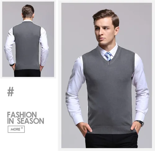 Miniatura 34 de Amussiar Suéter casual para hombre, chaleco con cuello en V, ajustado, sin mangas, suéter de punto