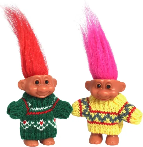 Miniatura 12 de 2 PIEZAS Muñecos Retro Lucky Troll con Suéteres Tejidos a Mano - Coloridos, Adorables, Ideales para Colecciones, Proyectos Escolares, Manualidades