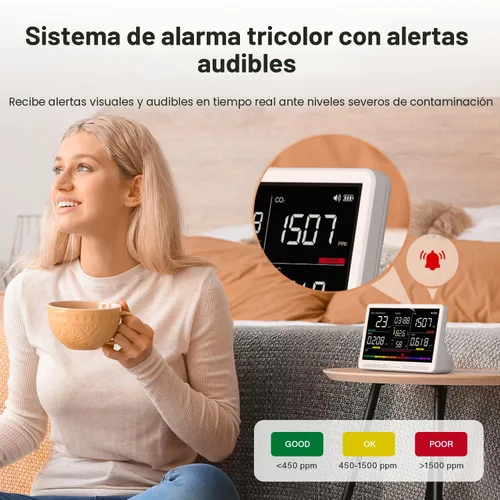 Miniatura 5 de Monitor de calidad del aire 16 en 1 con pantalla de 17,8 cm (7") 9 alertas de IAQ+7, monitor de CO2, probador de calidad del aire para CO2, TVOC