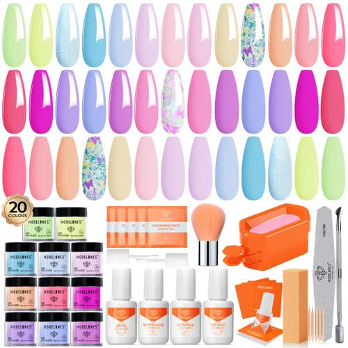 Miniatura 12 de Modelones Kit de uñas en polvo de inmersión de Navidad, 20 colores, rojo, verde, marrón, naranja, brillante, juego de iniciación de polvo de A-Kit