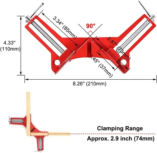 Miniatura 2 de 4 abrazaderas de ángulo recto de 90 grados, abrazaderas de esquina de aleación de aluminio, abrazadera cuadrada ajustable, herramientas manuales
