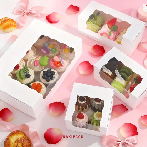 Miniatura 3 de 25 cajas para pastel enrollado, cajas de panadería blancas con ventana, 5x5x3.5 pulgadas, cajas para galletas, contenedor para pastel de calabaza