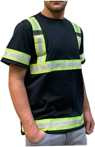 Miniatura 6 de Camisas reflectantes de seguridad para hombres – Camisetas de manga corta de alta visibilidad ANSI Clase 3 engranaje con cinta reflectante Azul