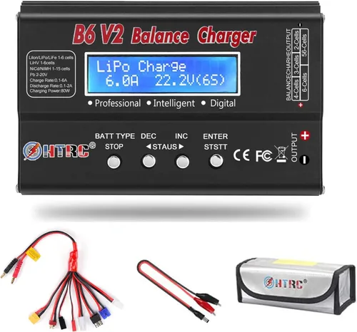 LiPo Battery Charger RC Car Balance Charger, 1S-6S Digital Discharger Battery Pack Charger 80W 6A for Li-ion Life NiCd NiMH LiHV PB Smart
