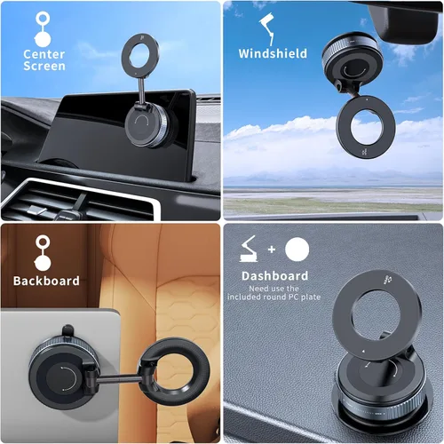 Miniatura 3 de Soporte magnético de teléfono para automóvil al vacío, soporte de teléfono con succión de rotación de 360°, soporte magnético plegable para tu