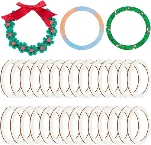 Miniatura 22 de NBEADS 100 piezas de madera sin terminar de 1.96 pulgadas con forma de anillos, adornos circulares, rebanadas de madera en blanco para pintura