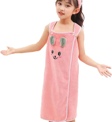 Miniatura 3 de PURFUN Toalla de baño suave para niñas con conejo de cartón, toalla de playa absorbente de agua para niños, albornoces, vestido de tubo de ducha Rosa